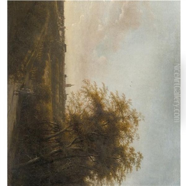 An Extensive Landscape With A Man And His Dog On A Sandy Road, The Hague In The Distance - view 1