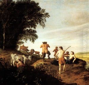Shepherds And Satyrs In A Landscape