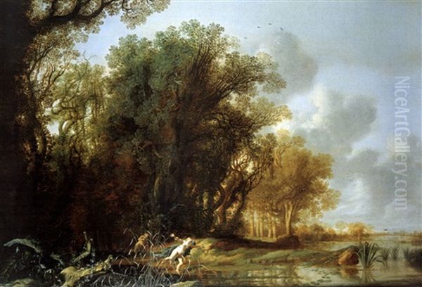 Pan Und Syrinx In Einer Waldlandschaft Mit Teich - view 1