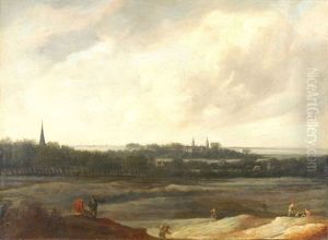 Weite Landschaft Mit Arbeitenden Bauern, Im Hintergrund Ein Dorf Weite Landschaft Mit Arbeitenden Bauern, Im Hintergrund Ein Dorf