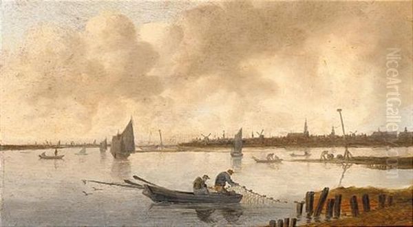 A River Landscape With Fishermen Taking In Their Nets - view 1
