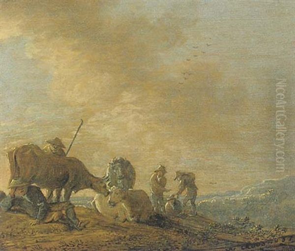 Herdsmen With Cattle In A Landscape - view 1