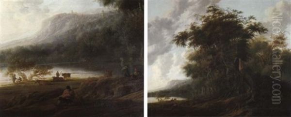 Bewaldete Fluslandschaft Mit Hirten Und Rastendem Volk - view 1