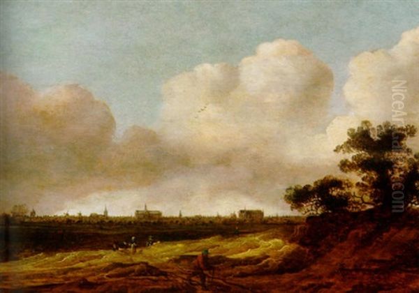 Weite Feldlandschaft Vor Der Silhouette Einer Hollandischen Stadt - view 1