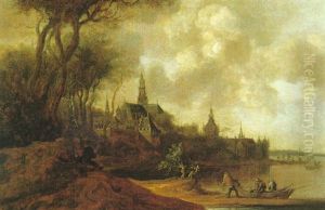 Pecheurs Aux Abords D'une Ville Fluviale Hollandaise Pecheurs Aux Abords D'une Ville Fluviale Hollandaise