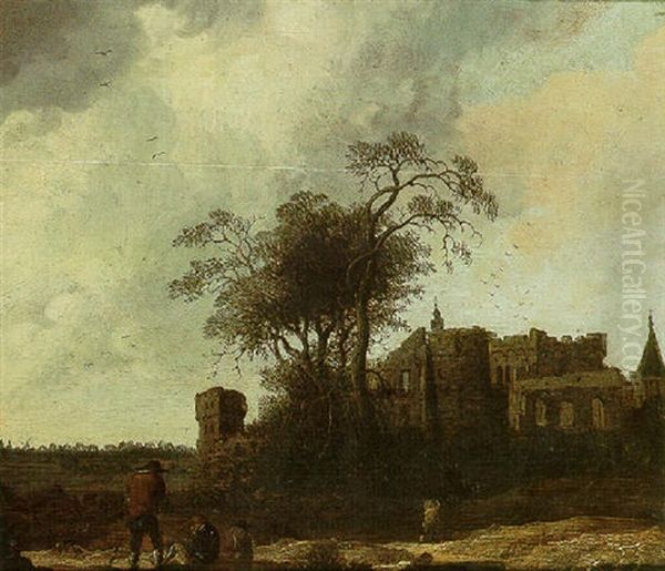 A Dune Landscape With Figures Resting Before A Castle (egmond ?) - view 1