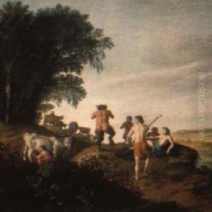 Satyrs And Nymphs In A Pastoral Landscape by Anthony Jansz van der Croos
