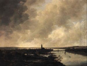 Panoramic Landscape With A Town Ivided By A River (frankfurt?) by Anthony Jansz van der Croos