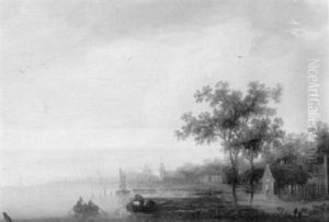 River Landscapes With Fishing Boats Near Windmills And A Town by Anthony Jansz van der Croos