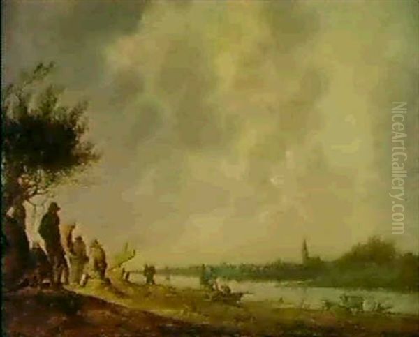 Flusslandschaft Mit Fischern Im Hintergrund Eine Stadt - view 1
