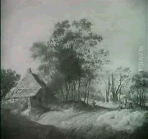 Travellers Resting On A Dune By A Path Near A Cottage, Ruinsbeyond by Anthony Jansz van der Croos