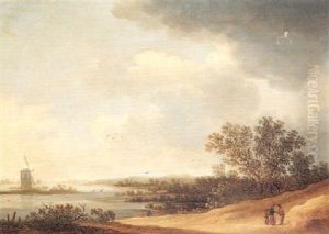 A Dune Landscape With Figures Conversing By A River, A Windmill Beyond A Dune Landscape With Figures Conversing By A River, A Windmill Beyond