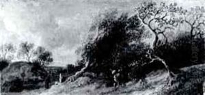 Landscpae With Figures Along A Wooded Path