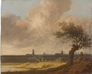 Weite Landschaft Mit Rastenden Unter Einem Baum, Im Hintergrund Die Stadt Delft by Jacob Van Der Croos