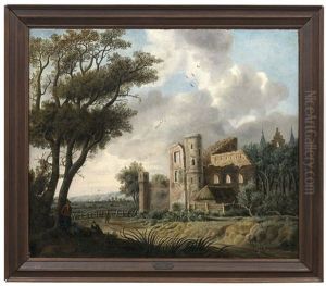 Landschaft Mit Ruinosem Gebaude Und Figurenstaffage by Jacob Van Der Croos