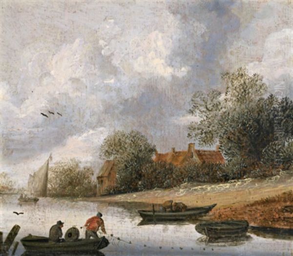 Flusslandschaft Mit Anglern - view 1
