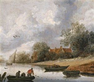 Flusslandschaft Mit Anglern by Jacob Van Der Croos