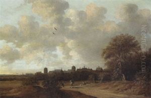 Hollandische Dunenlandschaft Mit Blick Auf Eine Stadt by Jacob Van Der Croos