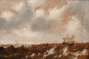 Dutch Ships In Stormy Sea by Pieter Van Der Croos