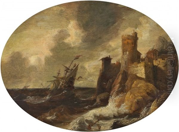 Kustenlandschaft Mit Segelschiff Im Sturm - view 1