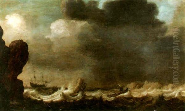 Coastal Scene With A Frigate Offshore - view 1