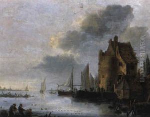 Estuary Landscape With Fishermen Pulling In Their Nets by Pieter Van Der Croos