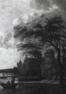 Estuary With A Man Fishing And Figures In A Rowboat Estuary With A Man Fishing And Figures In A Rowboat