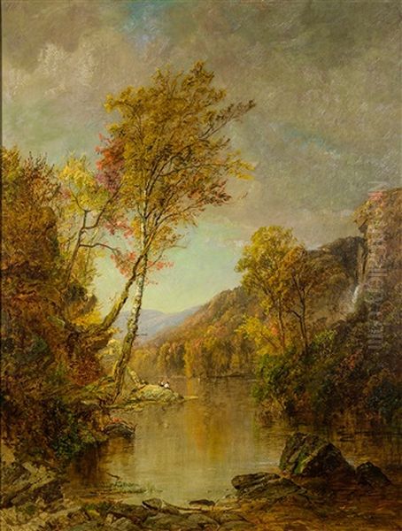 Estuary With A Man Fishing And Figures In A Rowboat - view 1