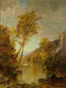 Estuary With A Man Fishing And Figures In A Rowboat