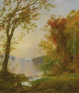 Boating On The Hudson (sailboat Near Hook Mountain) by Jasper Francis Cropsey