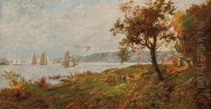 View Of The Palisades On The Hudson by Jasper Francis Cropsey