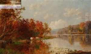 Autumn River Scene With Cattle by Jasper Francis Cropsey