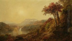 Autumn New England Landscape With Hunter And Dog by Jasper Francis Cropsey