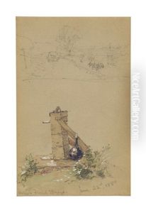 Water Pump And River Scene, June by Jasper Francis Cropsey
