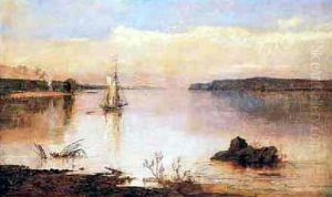 View Of Hook Mountain From Ossining Cove On The Hudson River by Jasper Francis Cropsey