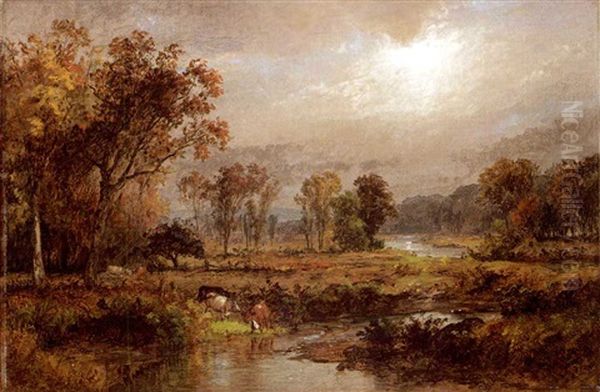 Cattle Watering In An Autumn Landscape - view 1