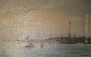 Trois Mats Au Mouillage by Jules Alphonse Anthone
