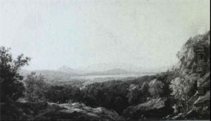 Cattle Grazing In An Autumn Landscape/a White Mountain Scene by Jasper Francis Cropsey