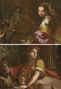 La Peinture (+ La Sculpture; Pair) by Giovanni Battista Crosato