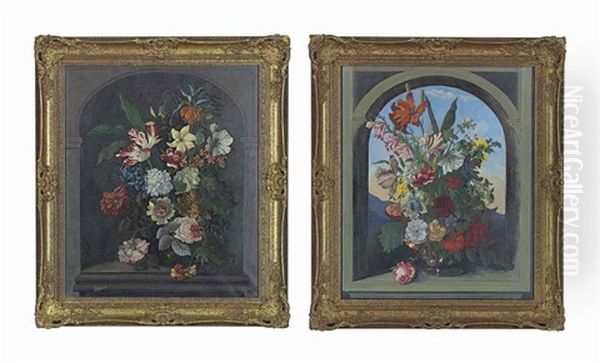 A Vase Of Flowers In A Niche; And Another, Similar - view 1