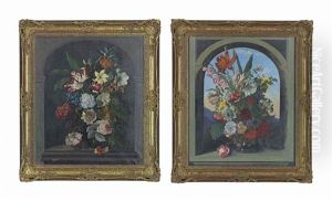 A Vase Of Flowers In A Niche; And Another, Similar by Frederick Gordon Crosby