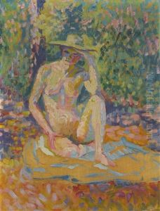 Etude Pour Nymphes: Femme Au Chapeau, Nu En Plein Air by Henri-Edmond Cross