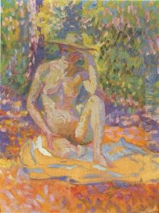 Etude Pour Nymphes: Femme Au Chapeau, Nu En Plein Air (study) by Henri-Edmond Cross