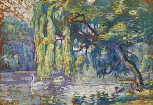 Famille De Cygnes - Le Bois De Boulogne by Henri-Edmond Cross