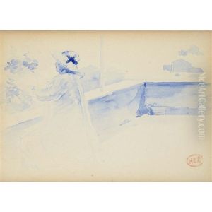 Coast Near Le Lavandou With Seated Women And Woman On A Balcony (2 Works)