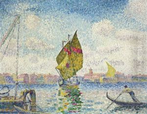 Barques A Voiles Sur La Giudecca Or Venise, Marine by Henri-Edmond Cross