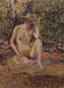 Etude Pour Nymphes: Femme Au Chapeau, Nu En Plein Air by Henri-Edmond Cross