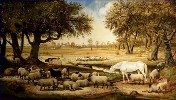 Livestock In A Sylvan Field With Stream - view 1