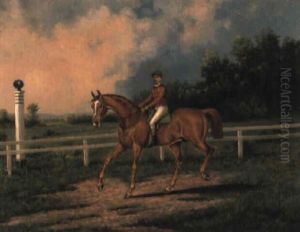 Chestnut Racehorse With Jockey Up On Training Track by Henry H. Cross