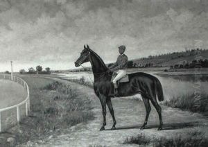 Racehorse With Jockey In A River Landscape Racehorse With Jockey In A River Landscape